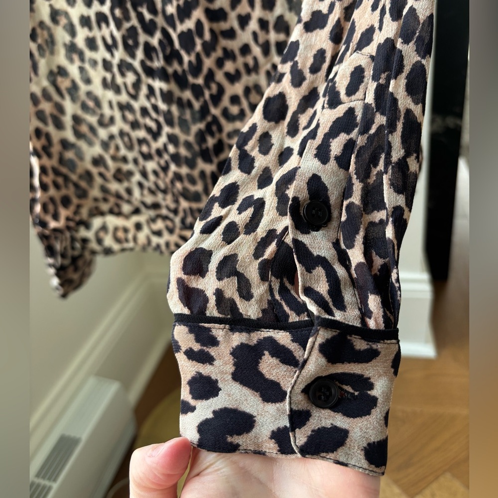 GANNI leopard 🐆 blouse button down shirt top long sleeves 34 XS - Picture 10 of 10